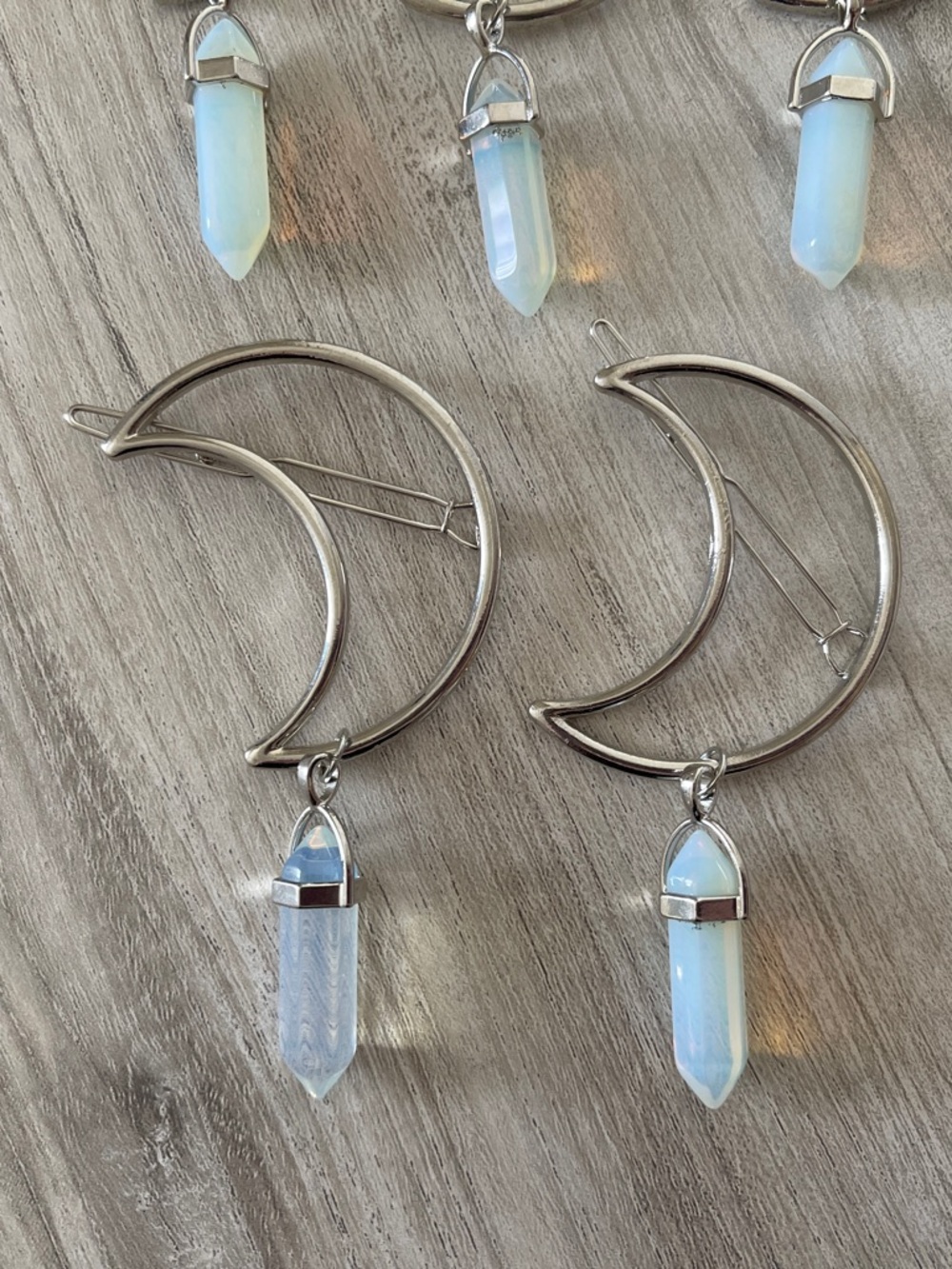 Silver Moon Hair Clip with Opalite - Picture 3 of 6